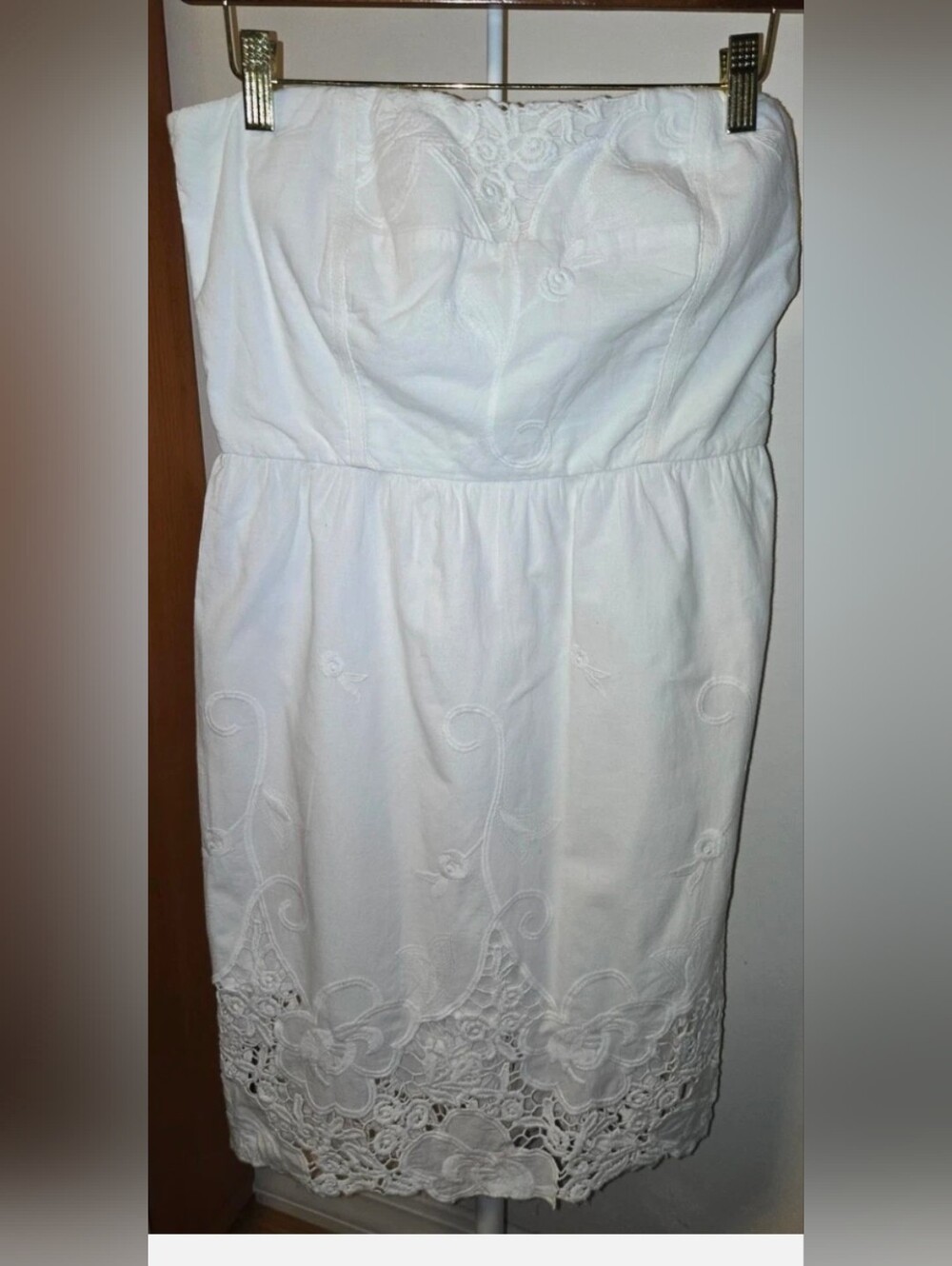 MAJE Guipure Lace Cotton Embroidered Strapless Dress White Size 3